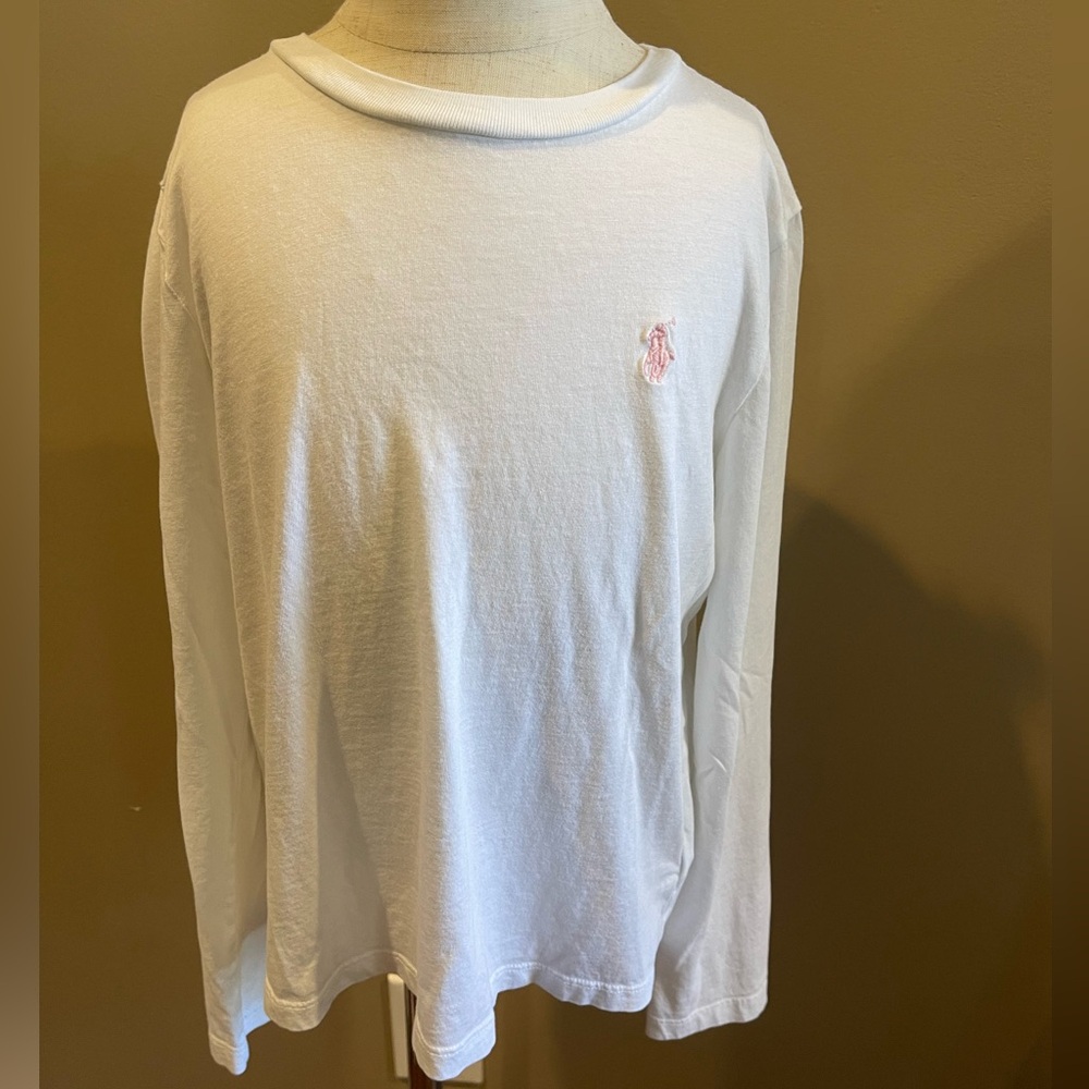 Big Girls Polo Long Sleeve Shirt - White - Size 8 - Excellent condition